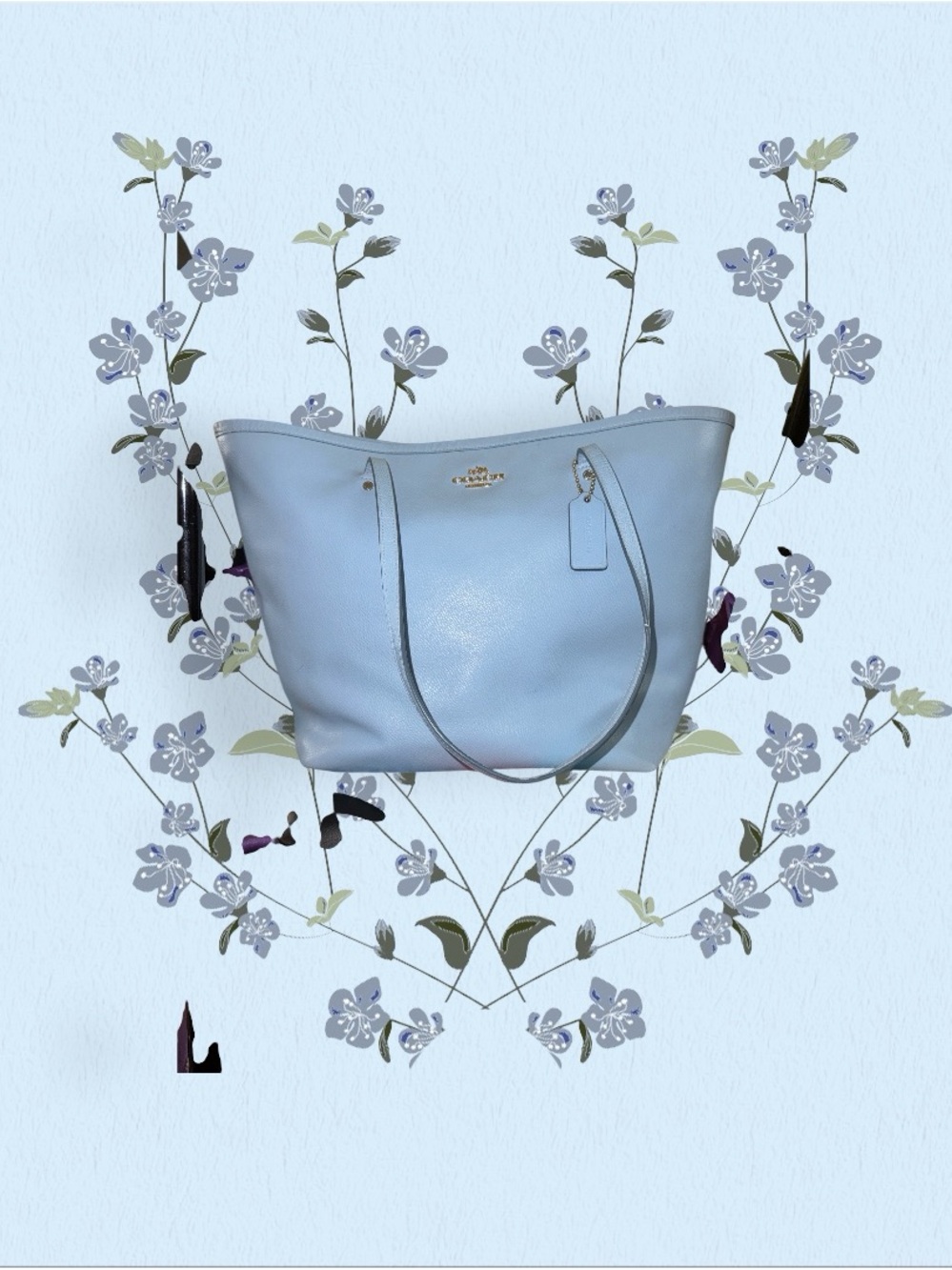 Coach Powder Blue Leather Tote with Polished Logo